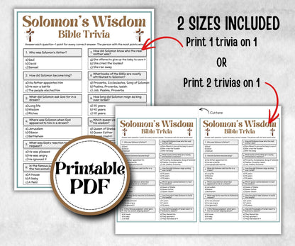 Solomon's Wisdom Trivia, Bible Study riddles, Old Testament Trivia, Church Lesson, Holiday Party Games, Bible Camp, womens retreat, luncheon