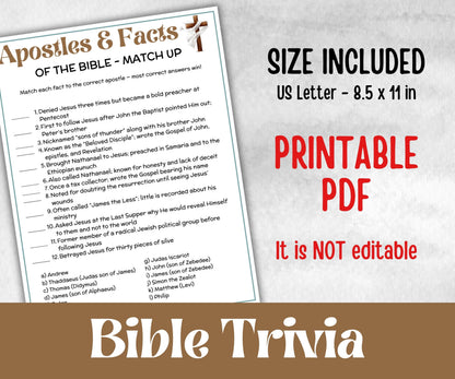 Apostles and Facts Trivia, Sunday School, Bible Study riddles, Holiday Party Games, Bible Camp, womens retreat group, preschool curriculum