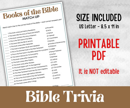 Books of the Bible Trivia, Sunday School, Bible Study riddles, Holiday Party Games, Bible Camp, womens retreat group, preschool  curriculum