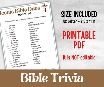Iconic Bible Duos Trivia, Sunday School, Bible Study riddles, Holiday Party Games, Bible Camp, womens retreat group, preschool curriculum