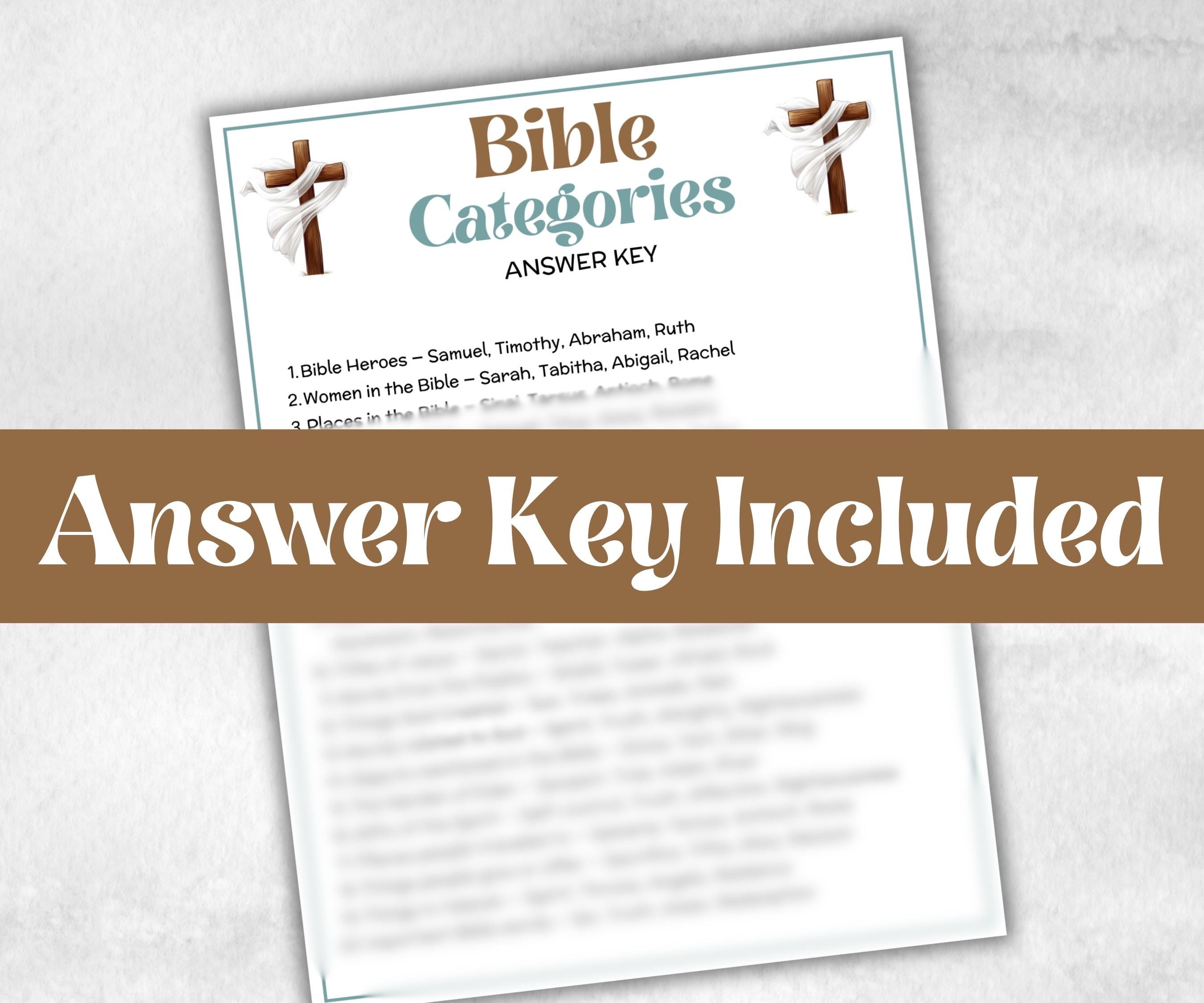 Bible Categories Trivia, Sunday School, Bible Study riddles, Holiday Party Games, Bible Camp, womens retreat group, think fast, preschool
