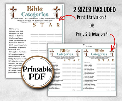 Bible Categories Trivia, Sunday School, Bible Study riddles, Holiday Party Games, Bible Camp, womens retreat group, think fast, preschool