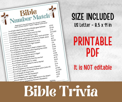 Bible Number Match Trivia, Sunday School, Bible Study riddles, Holiday Party Games, Bible Camp, womens retreat group, preschool curriculum