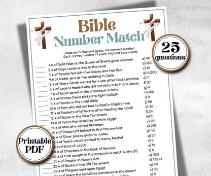 Bible Number Match Trivia, Sunday School, Bible Study riddles, Holiday Party Games, Bible Camp, womens retreat group, preschool curriculum