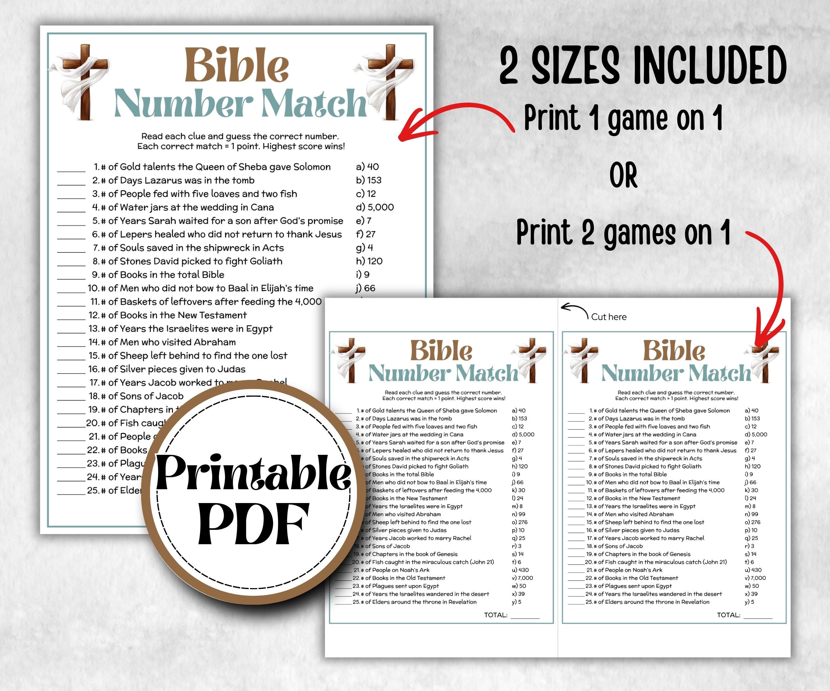 Bible Number Match Trivia, Sunday School, Bible Study riddles, Holiday Party Games, Bible Camp, womens retreat group, preschool curriculum