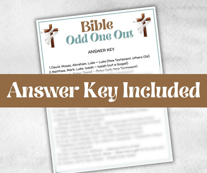 Bible Find the Odd One Out Trivia, Sunday School, Bible Study riddles, Holiday Party, Bible Camp, womens retreat group, Bible characters