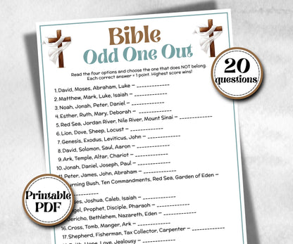 Bible Find the Odd One Out Trivia, Sunday School, Bible Study riddles, Holiday Party, Bible Camp, womens retreat group, Bible characters