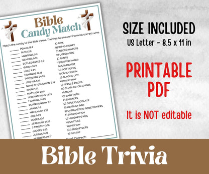 Bible Candy Match Trivia, Bible Study riddles, Holiday Bible Camp, womens retreat group, New Testament, Old Testament, Preschool Curriculum