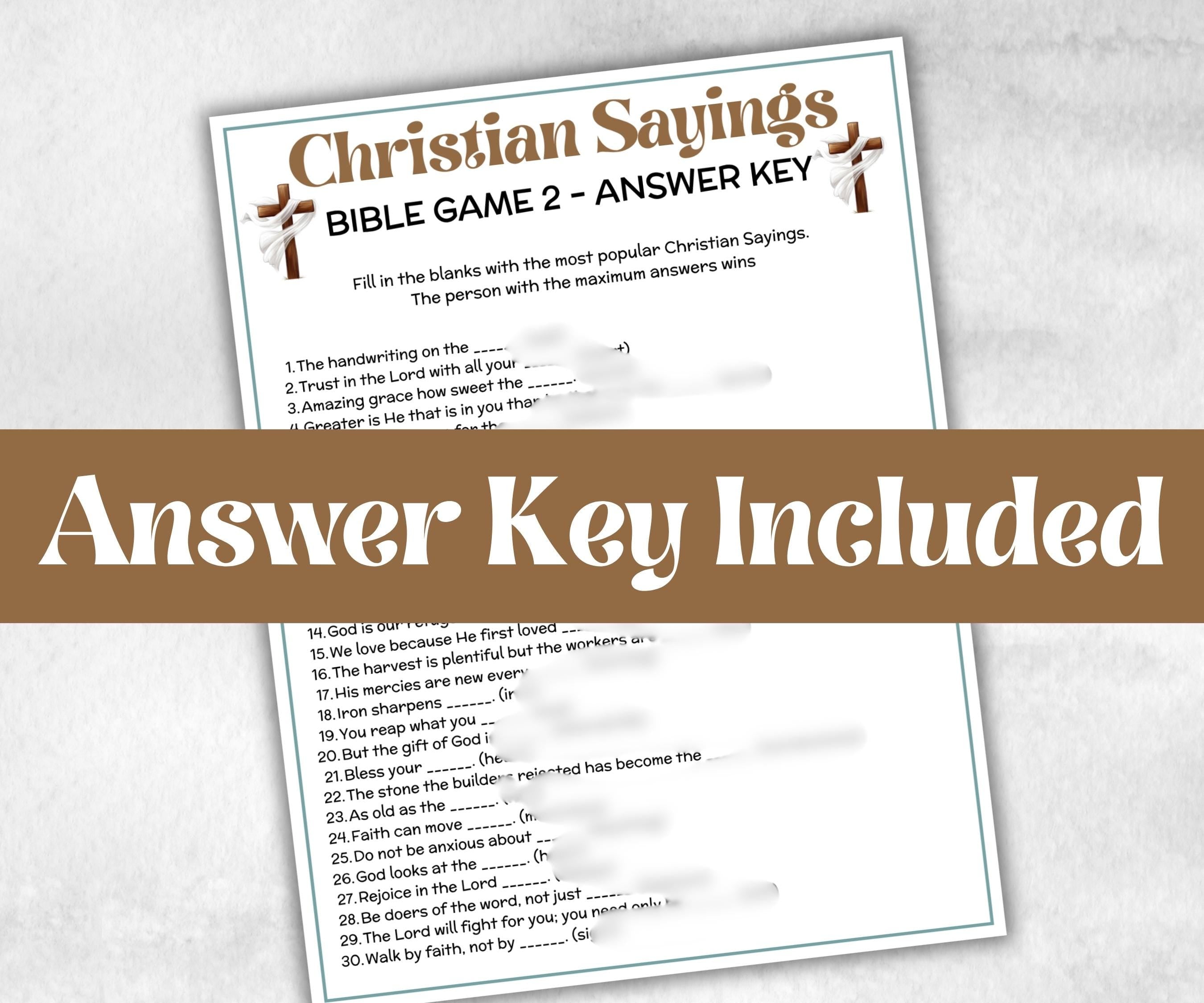 Christian Sayings, Bible Study riddles, Holiday Bible Camp, womens retreat group, New Testament, Old Testament, Preschool Curriculum quiz