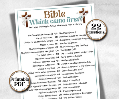 Bible Which Came First, Bible Study riddle, Holiday Bible Camp, womens retreat group, New Testament, Old Testament, Family Game Night party