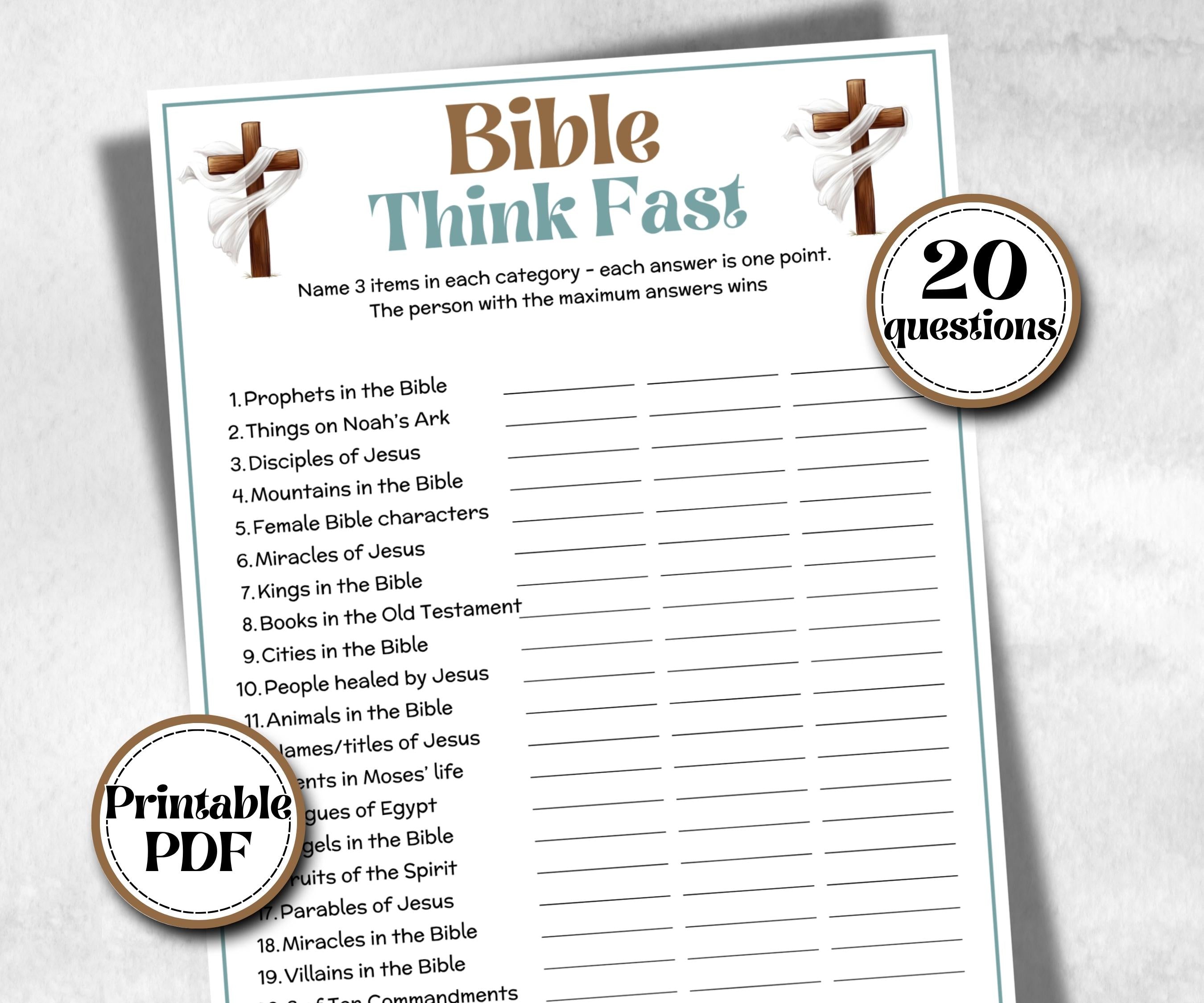 Bible Think Fast, Bible Study riddle, Holiday Bible Camp, womens retreat group, bible icebreaker, Family Game Night, characters, easter game