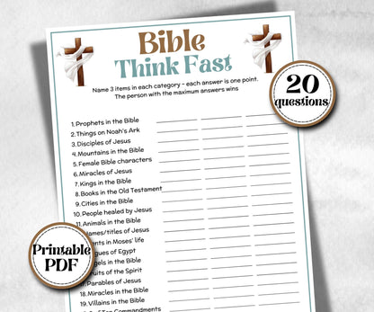 Bible Think Fast, Bible Study riddle, Holiday Bible Camp, womens retreat group, bible icebreaker, Family Game Night, characters, easter game