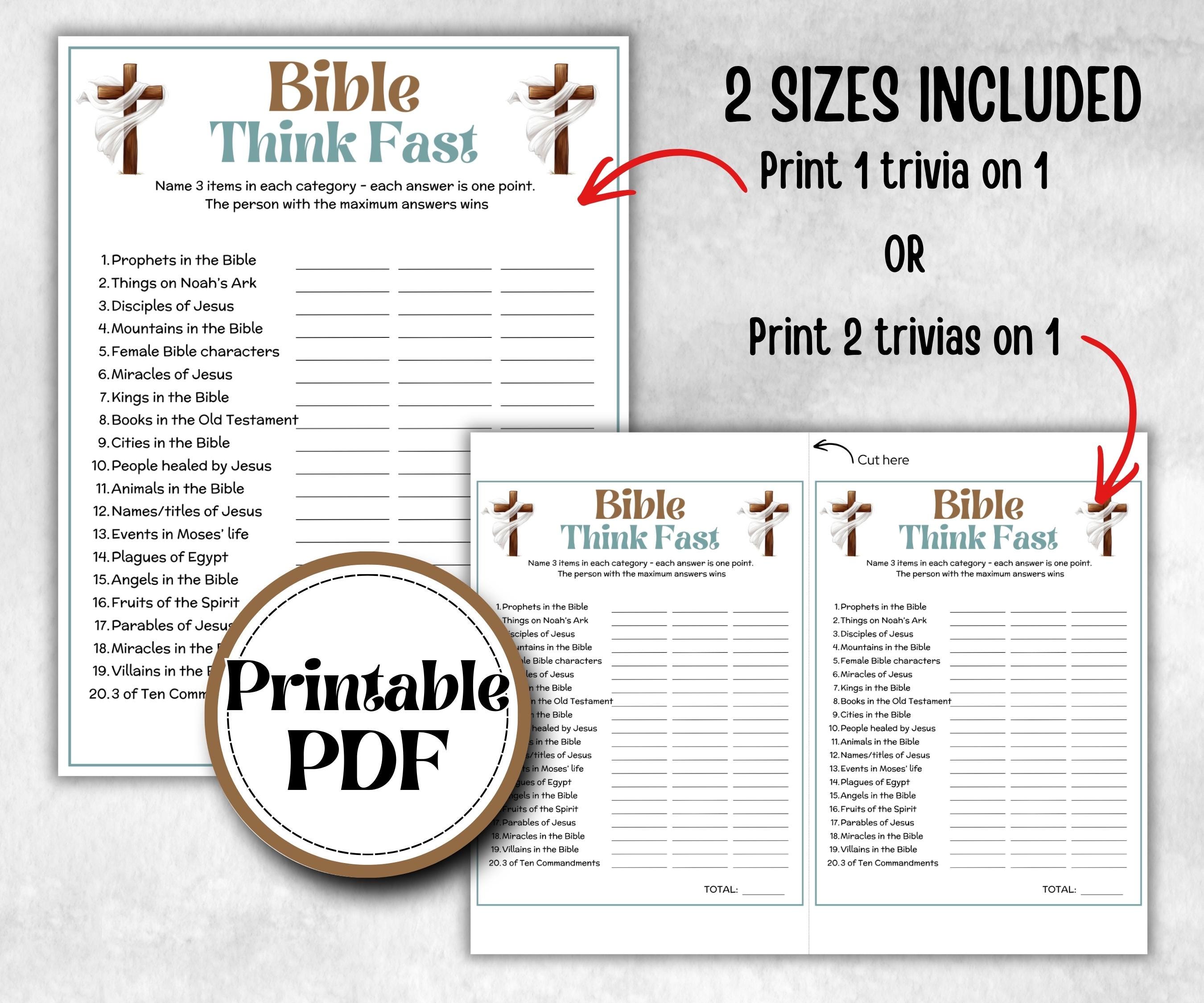 Bible Think Fast, Bible Study riddle, Holiday Bible Camp, womens retreat group, bible icebreaker, Family Game Night, characters, easter game
