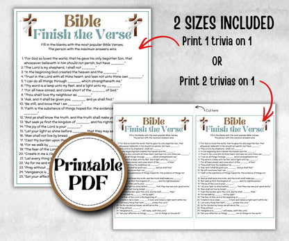 Finish the Verse Trivia, Bible Study riddle, Holiday Bible Camp, womens retreat group, New Testament, Old Testament, Family Game Night party