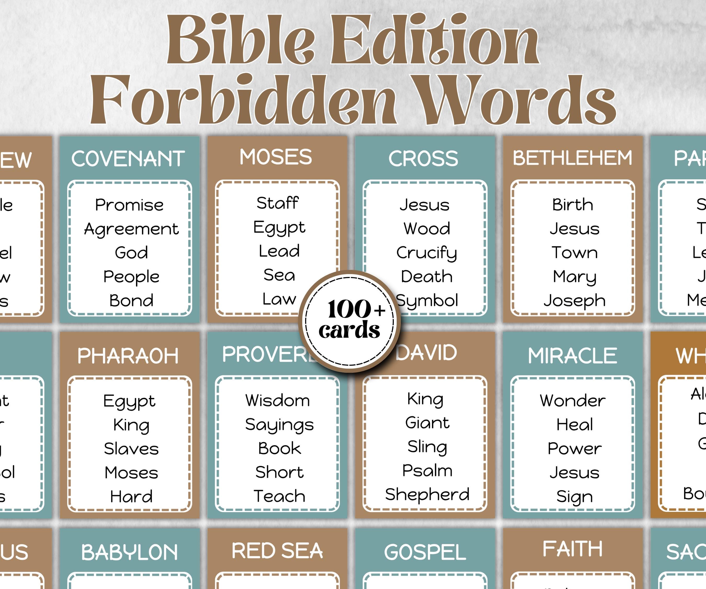 Bible Forbidden Words, Christian Game, Bible Verse, Cathloic Event, First Communion Game, Church Icebreaker game, Easter Activity, Christmas