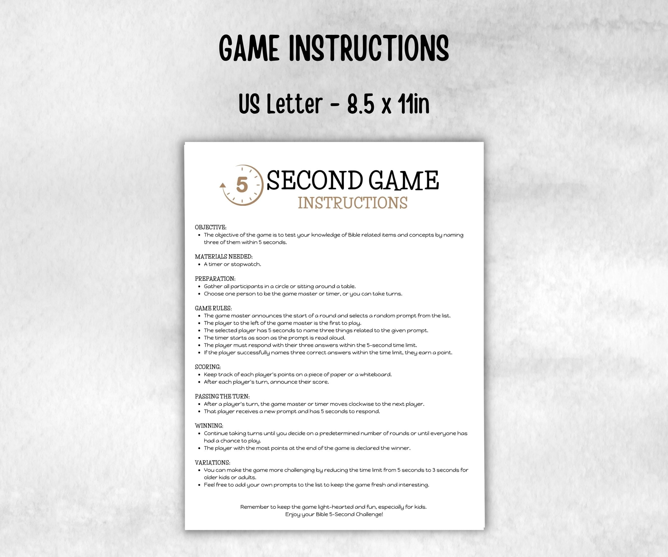 Bible 5 second game, Christian Five Second, Cathloic Event, First Communion Game, Church Icebreaker game, Easter Activity, Think Quick Fast