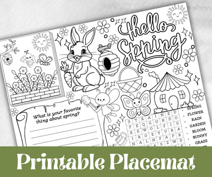 Spring coloring Placemats, Daycare Printable, kids activity sheets, spring sleepover party, spring Tea Party, Homeschool Easter Activity