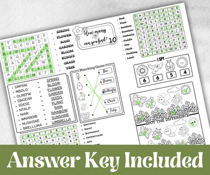 Spring coloring Placemats, Daycare Printable, kids activity sheets, spring sleepover party, spring Tea Party, Homeschool Easter Activity