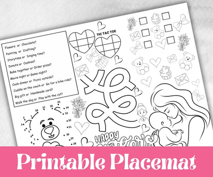 Mothers Day coloring Placemats, Daycare Printable, kids activity sheets, Mom Keepsake, Tea Party, Personalised Gift, Happy Mothers Day print
