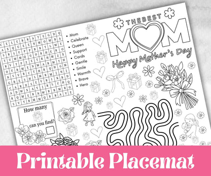 Mothers Day coloring Placemats, Daycare Printable, kids activity sheets, Mom Keepsake, Tea Party, Personalised Gift, Happy Mothers Day print