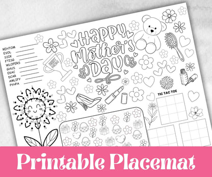 Mothers Day coloring Placemats, Daycare Printable, kids activity sheets, Mom Keepsake, Tea Party, Personalised Gift, Happy Mothers Day print