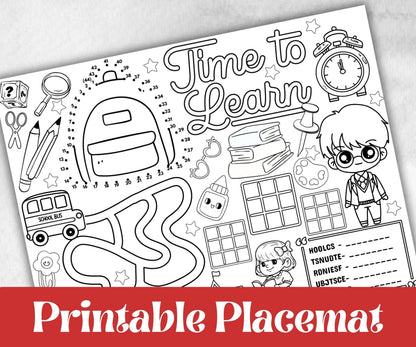 Back to School Placemats, Daycare coloring Printable, kids activity sheet, homeschool, educational Quiz, return to school, 1st day of school
