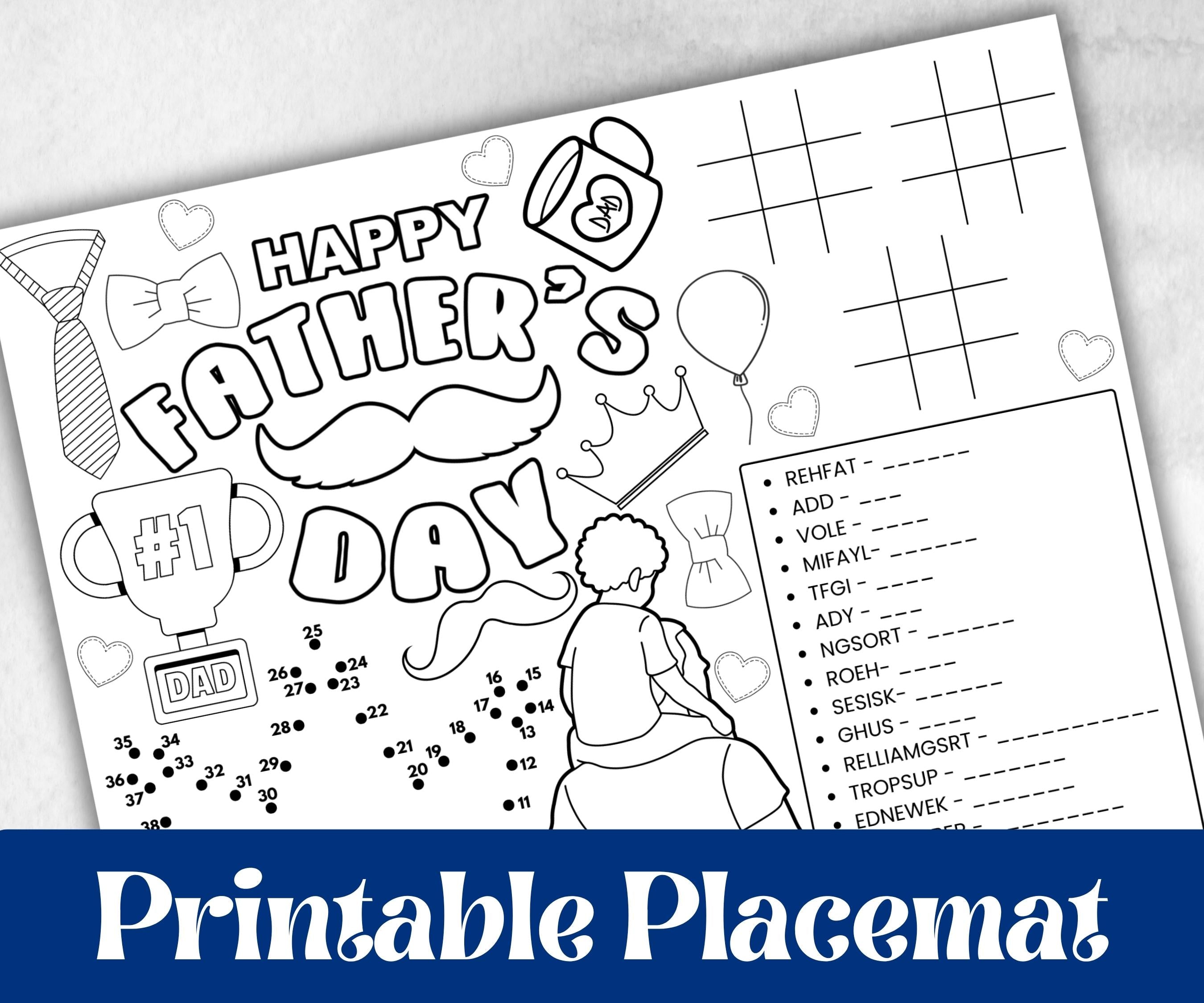 Fathers Day coloring Placemats, Daycare Printable, kids activity sheets, Keepsake, Personalised Gift, All about Dad, Daddy, Papa, Grandpa