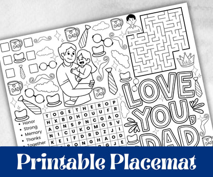 Fathers Day coloring Placemats, Daycare Printable, kids activity sheets, Keepsake, Personalised Gift, All about Dad, Daddy, Papa, Grandpa