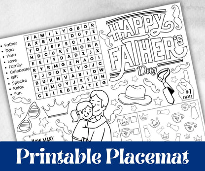 Fathers Day coloring Placemats, Daycare Printable, kids activity sheets, Keepsake, Personalised Gift, All about Dad, Daddy, Papa, Grandpa
