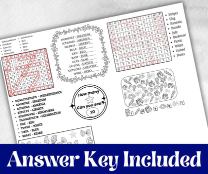 4th of July placemat, Daycare Printable, kids activity sheets, Independence Day, patriotic coloring, America, Fourth of July, Summer picnic