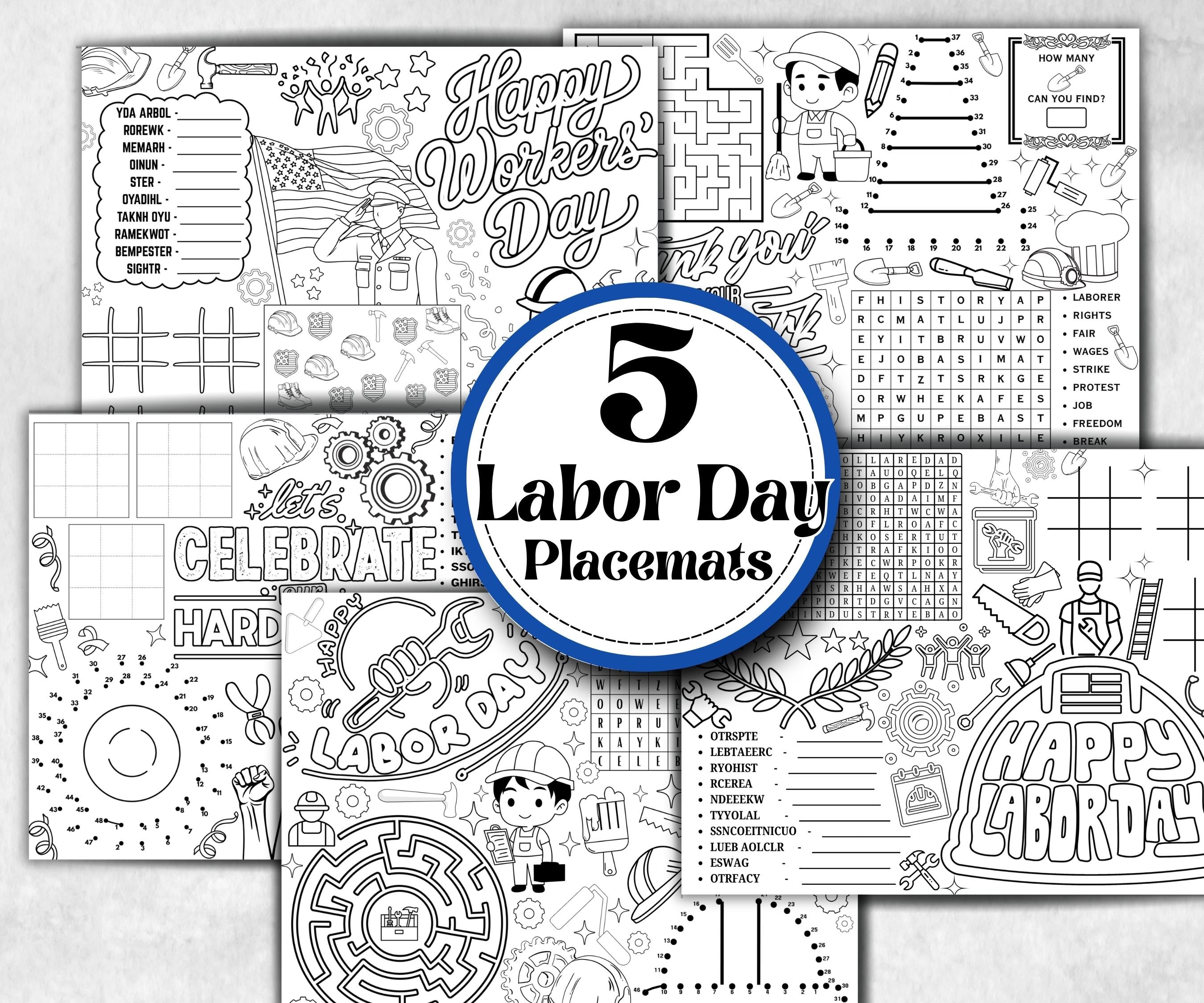 Labor Day placemat, Daycare Printable, kids activity sheets, Memorial Day, patriotic games, America, USA, remembrance day, community helpers