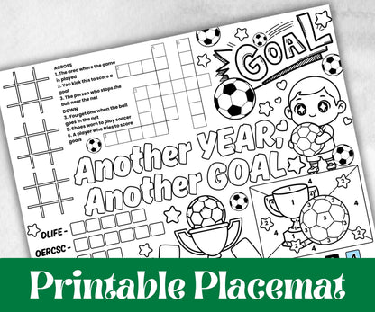 Soccer placemat placemat, Daycare Printable, kids sheets, Birthday coloring Sheet, Boy Girl Bday favor, Football themed, sports, world cup