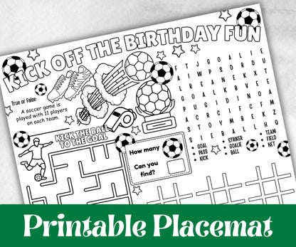 Soccer placemat placemat, Daycare Printable, kids sheets, Birthday coloring Sheet, Boy Girl Bday favor, Football themed, sports, world cup