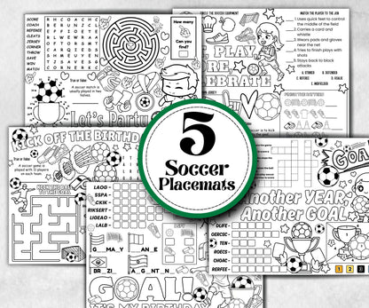 Soccer placemat placemat, Daycare Printable, kids sheets, Birthday coloring Sheet, Boy Girl Bday favor, Football themed, sports, world cup