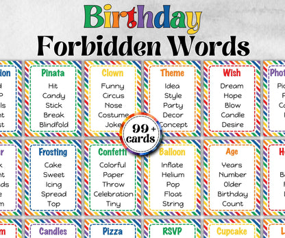 Birthday Forbidden Words, Boy Girl Birthday activity, Ice breaker trivia, Themed Party, Office Teambuilding, Coworker Celebration, Word Ban