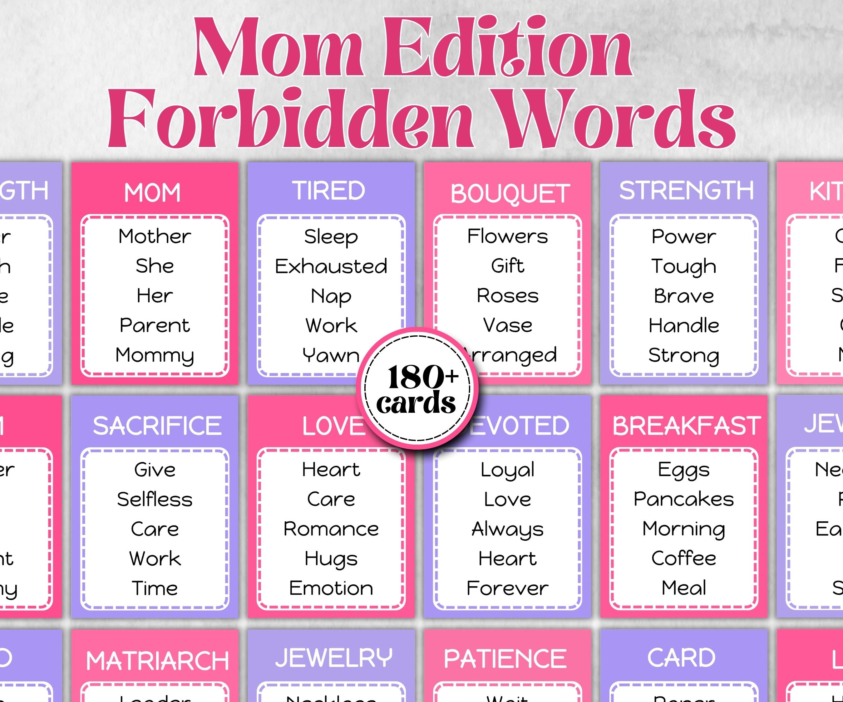 Mom Edition Forbidden Words, Mothers Day, Kindergarten esl activity kids, Word Ban, Daycare, Homeschool Activity, vocabulary quiz, Birthday