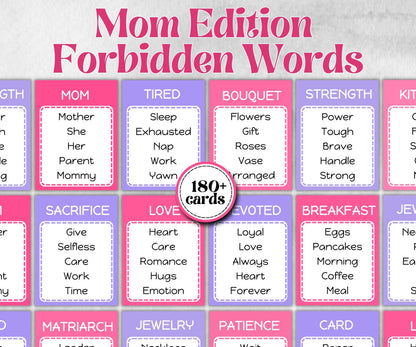 Mom Edition Forbidden Words, Mothers Day, Kindergarten esl activity kids, Word Ban, Daycare, Homeschool Activity, vocabulary quiz, Birthday