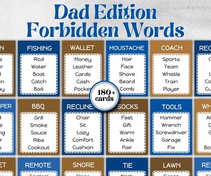 Dad Edition Forbidden Words, Fathers Day, Kindergarten esl activity, Word Ban, Family Game Night, Homeschool, Birthday Gift, All About Daddy