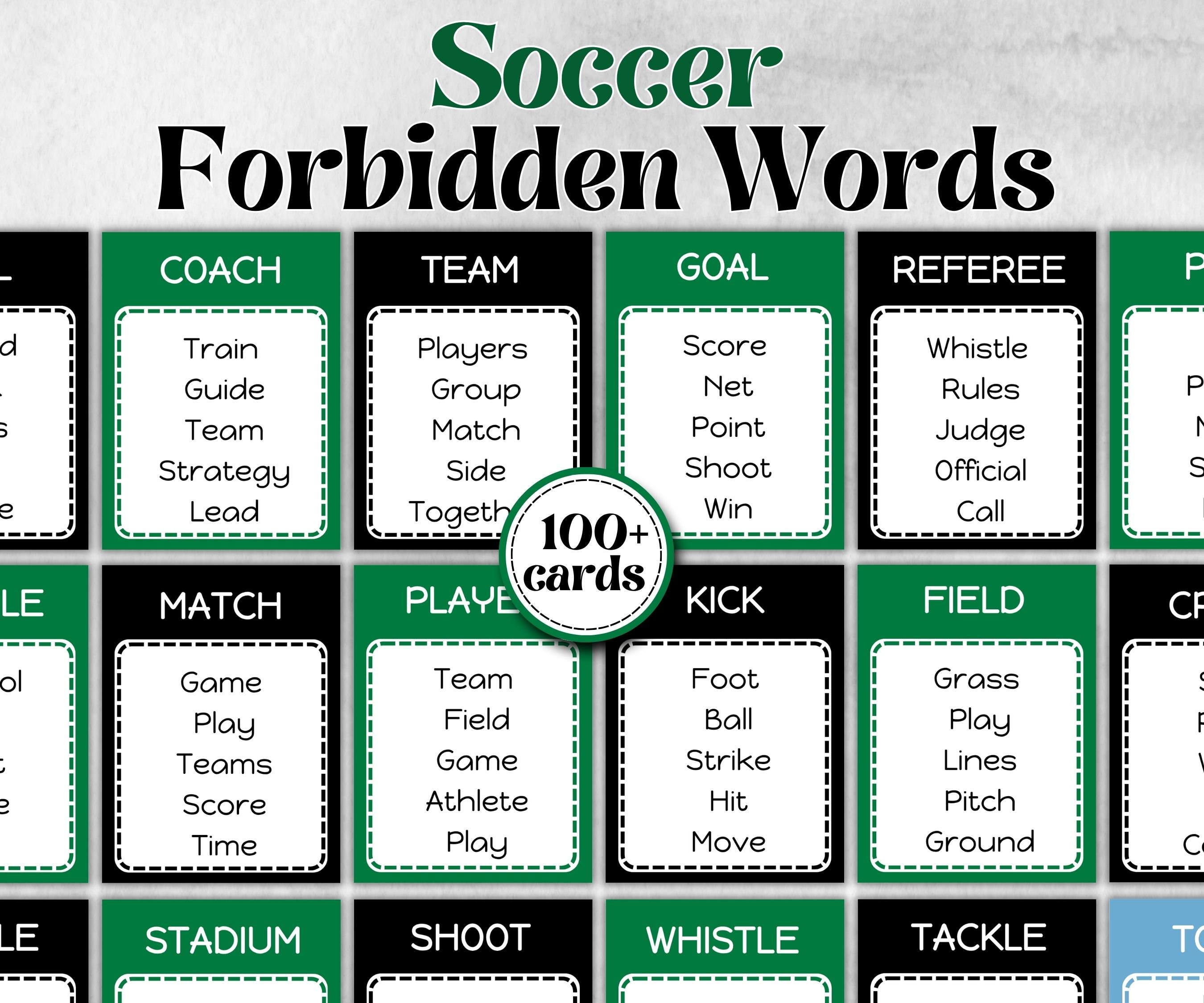 Soccer Forbidden Words, Boy Girl Birthday activity, Kindergarten esl activity kids, Word Ban, Homeschool Activity, vocabulary, Soccer Trivia
