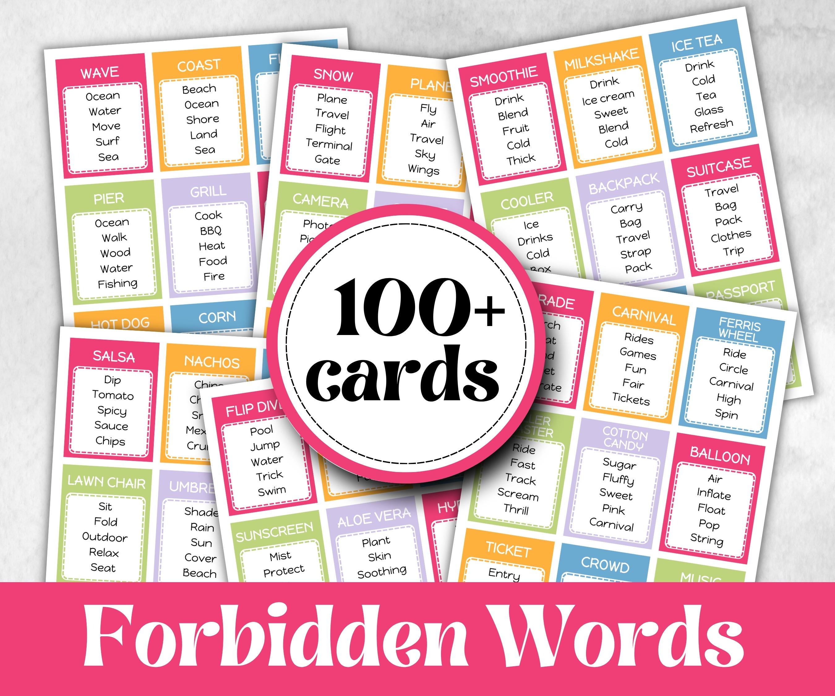 Summer Forbidden Words, Family Game Night, Dont say It, Ice breaker, beach party, breakfast, Road Trips, sunday school, pool party, BBQ game