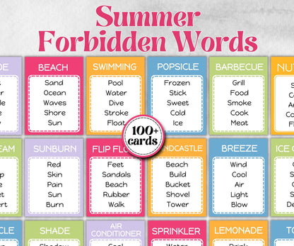 Summer Forbidden Words, Family Game Night, Dont say It, Ice breaker, beach party, breakfast, Road Trips, sunday school, pool party, BBQ game