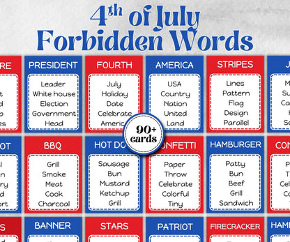4th of July Forbidden Words, Kindergarten esl, America Word Ban, Homeschool Activity, Independence Day Trivia, Patriotic Game Summer BBQ