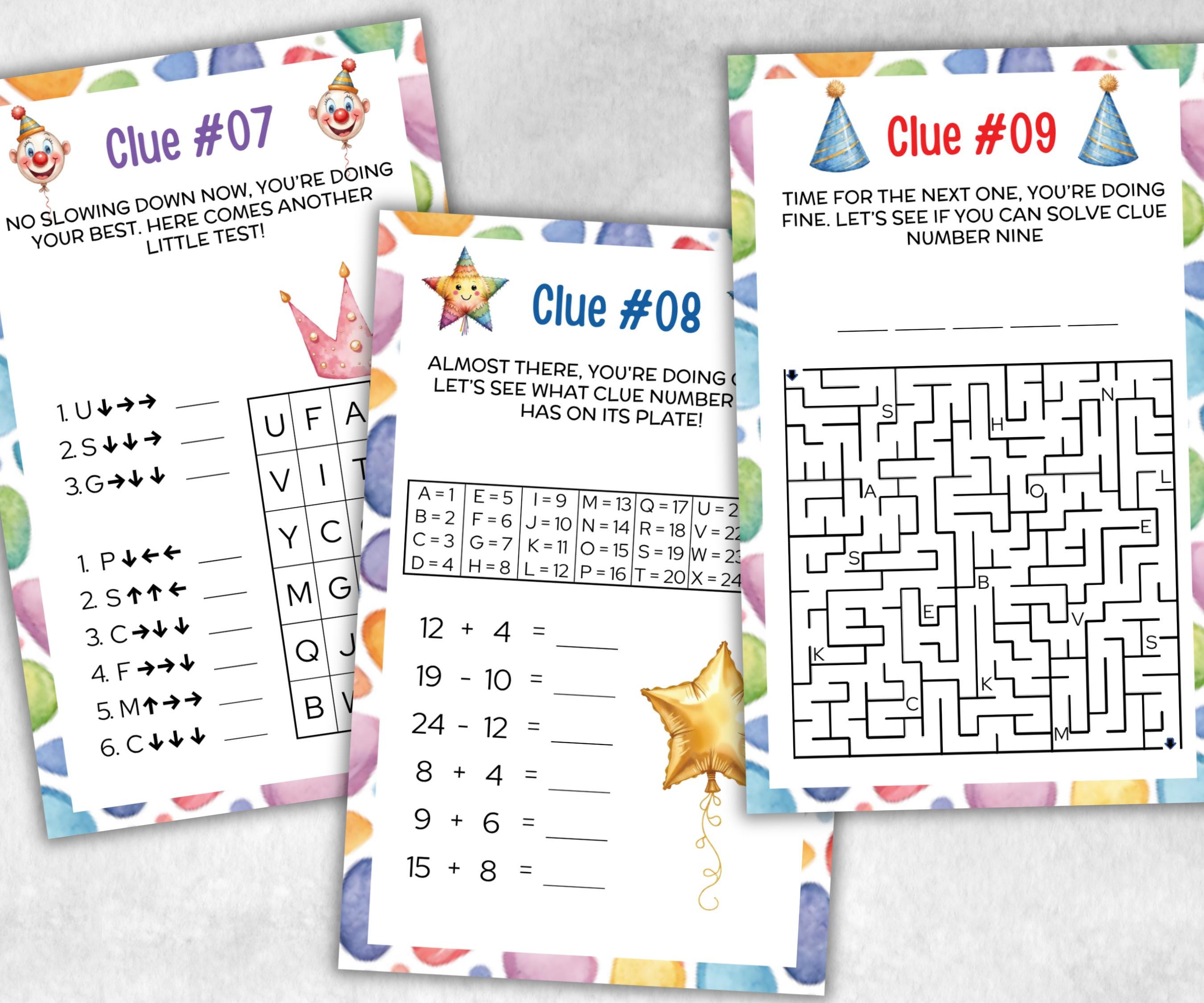 Birthday Indoor Treasure Hunt for kids, 12 hunt Clues, Boy Girl Birthday, game for older kid, milestone birthday gift, tricky treasure hunt