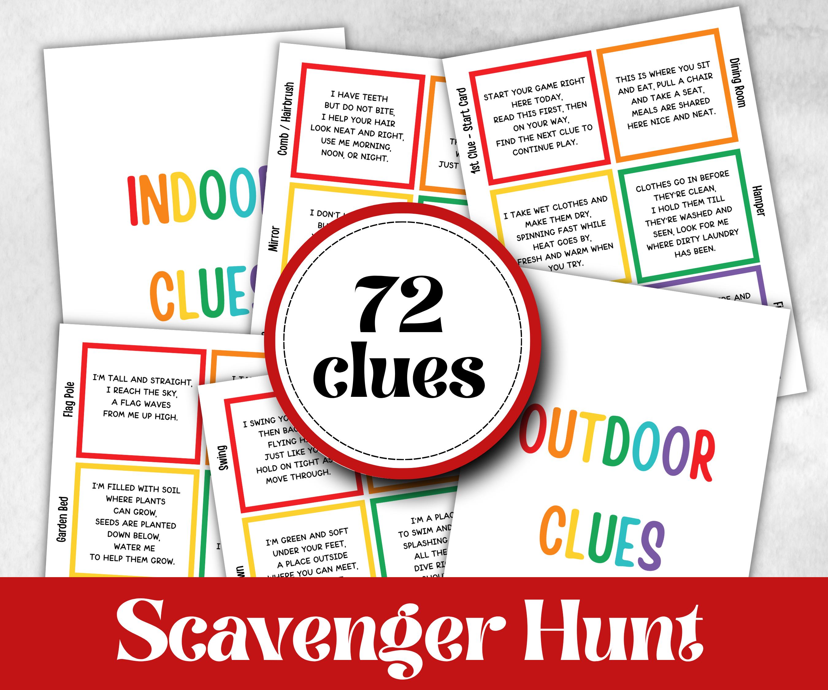 Kids Indoor Outdoor Scavenger Hunt for kids, Boy Girl Birthday, game for older kid, milestone birthday gift, tricky treasure hunt, 78 clues