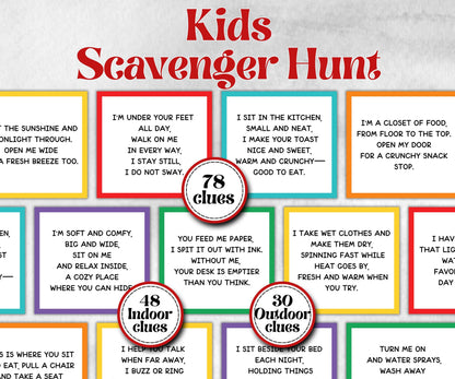 Kids Indoor Outdoor Scavenger Hunt for kids, Boy Girl Birthday, game for older kid, milestone birthday gift, tricky treasure hunt, 78 clues