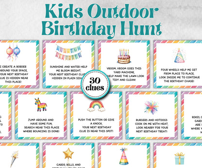 Kids Outdoor Birthday Scavenger Hunt for kids, Boy Girl Birthday, game for older kid, milestone birthday gift, tricky treasure hunt, 30 clue