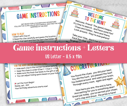 Birthday Scavenger Hunt for Teen Tweens, Boy Girl Birthday, Indoor game for older kid, milestone birthday gift, tricky treasure hunt, 48 Clu