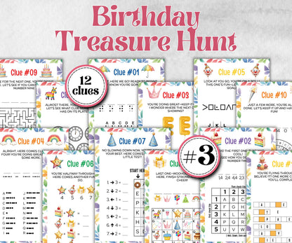 Birthday Treasure Hunt for kids, Indoor game for older kids, Boy Girl Birthday,milestone birthday gift, tricky treasure hunt, 12 hunt Clues