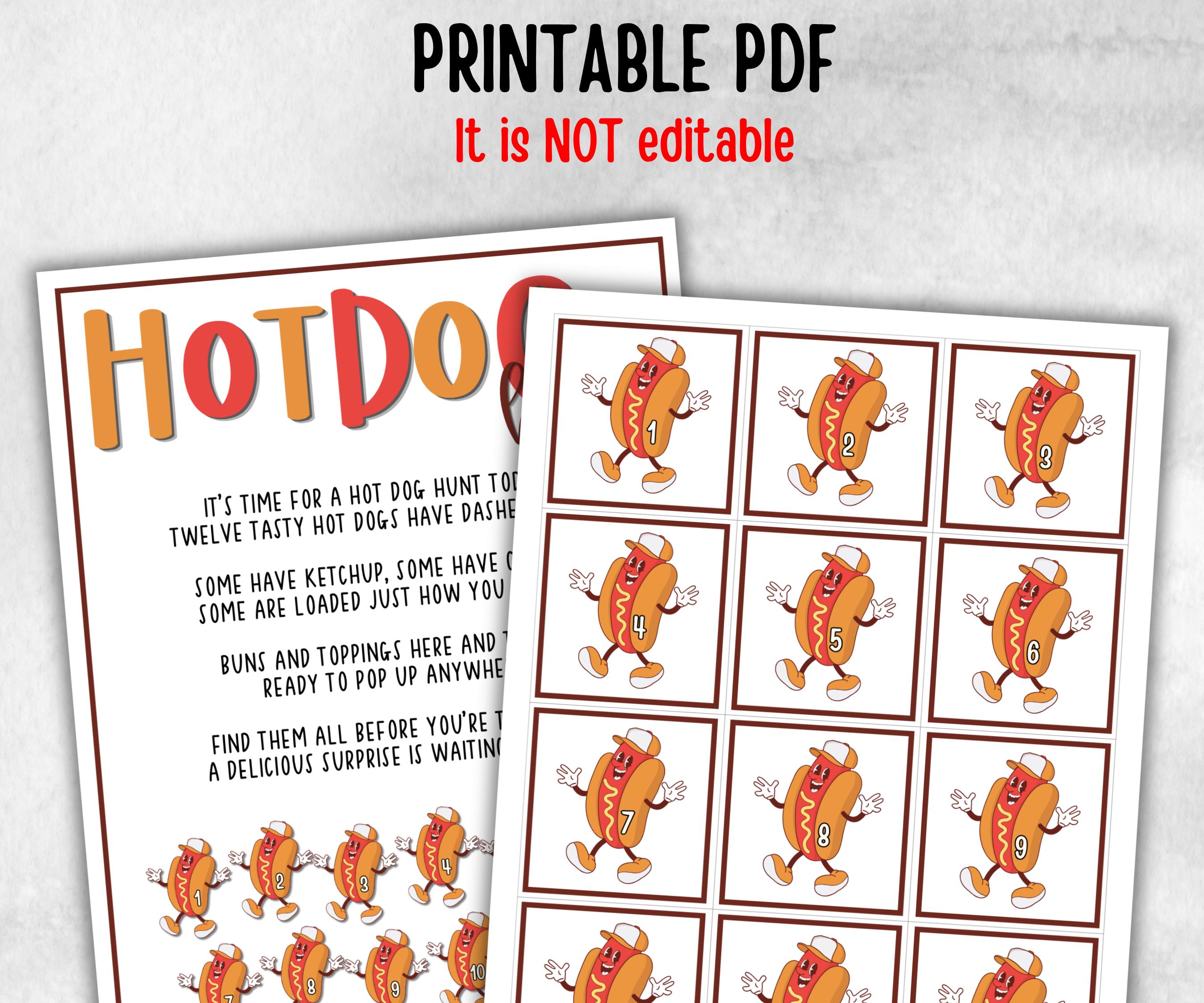 Hot Dog Scavenger Hunt for kids, Barbeque reunion, backyard hunt, National Hot Dog Day, Fast Food, July 4th, theme birthday, grilling month