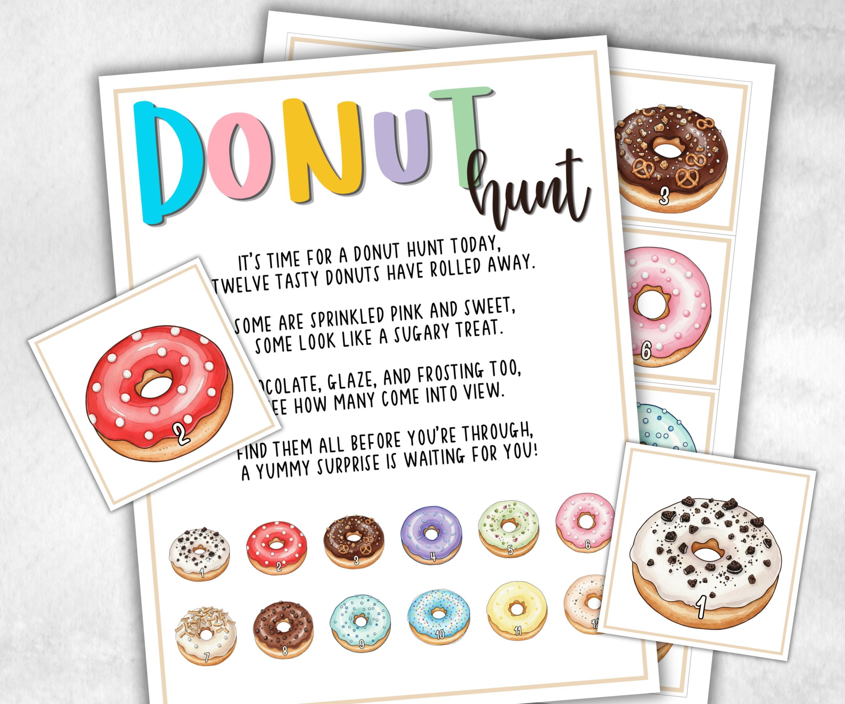 Donut Scavenger Hunt for kids, backyard hunt, Sweet and treats, themed birthday, tea party, spring yard games, garden party icebreaker ideas